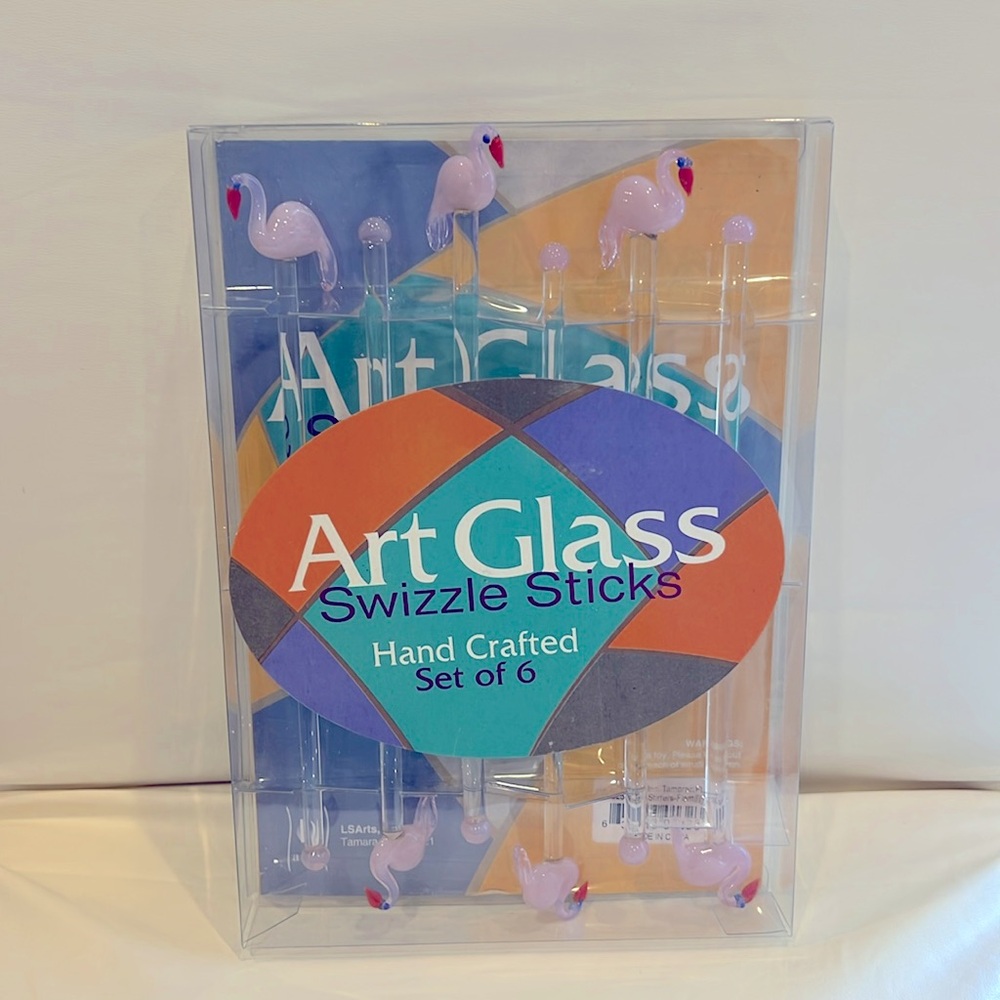 NWT Art Glass flamingo swizzle sticks muddler